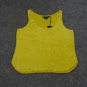 Ralph‎ Lauren Top Womens 6 Sleeveless Shirt Yellow Beaded Silk Lined Heavy D